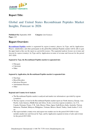 Recombinant Peptides Market Insights, Forecast to 2026