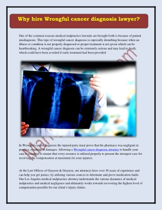 Why hire Wrongful cancer diagnosis lawyer?