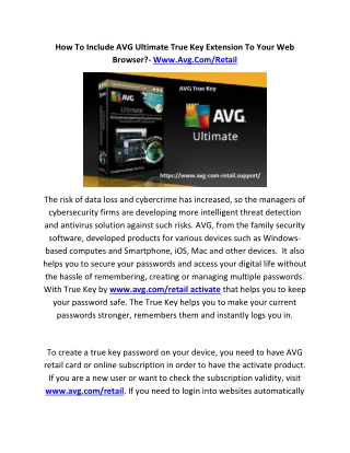 How To Include AVG Ultimate True Key Extension To Your Web Browser?- Www.Avg.Com/Retail