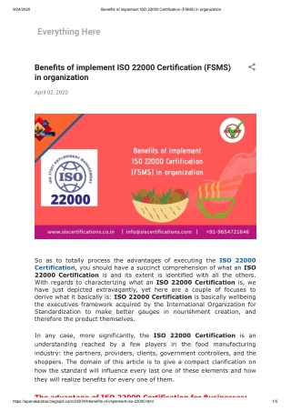 What is Benefits of implement ISO 22000 Certification in an organization?