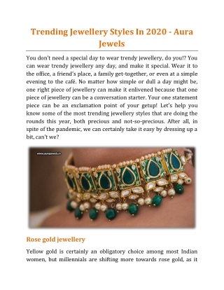 Trending Jewellery Styles In 2020 - Aura Jewels
