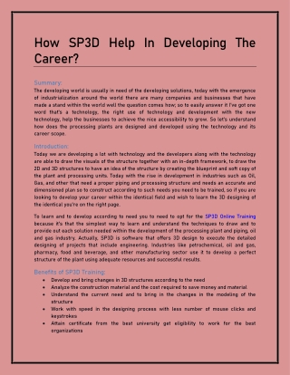 How SP3D Help In Developing The Career?