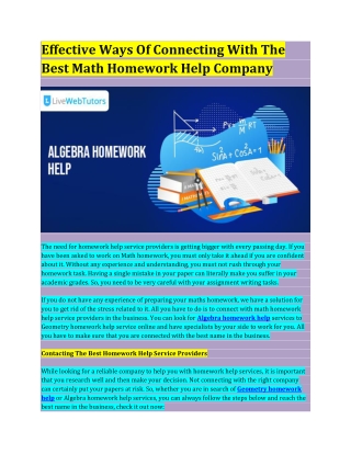 Effective Ways Of Connecting With The Best Math Homework Help Company