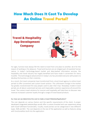 How Much Does It Cost To Develop An Online Travel Portal ?