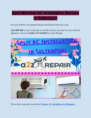 Best Window AC Installation Service in Sultanpuri