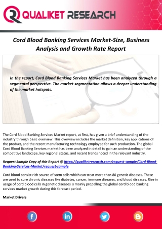 Cord Blood Banking Services Market Size, Analysis and Forecast Report to 2027