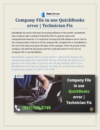 Company File in use QuickBooks error