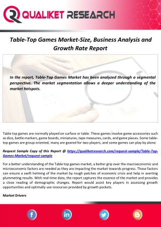 Table-Top Games Market Size, Share, Growth, Analysis and Forecast Report by 2027