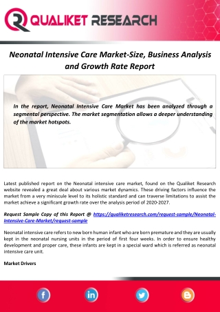 Neonatal Intensive Care Market Size, Analysis, Business Strategies and Forecast