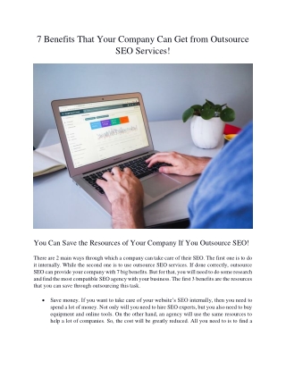 7 Benefits That Your Company Can Get from Outsource SEO Services!
