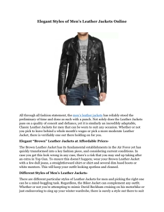 Elegant Styles of Men’s Leather Jackets Online