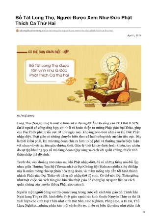 Bồ Tát Long Thọ, Người Được Xem Như Đức Phật Thích Ca Thứ Hai