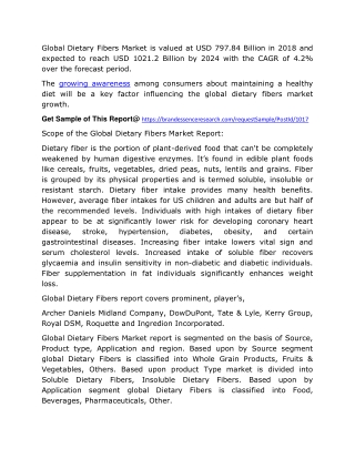 Dietary Fibers Market 2020 By Growth Opportunities, Key Players, Revenue, Emerging Trends And Business Strategy Till 202