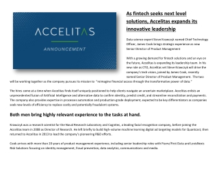 As fintech seeks next level solutions, Accelitas expands its innovative leadership