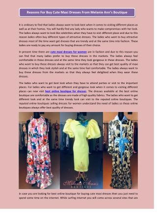 Reasons For Buy Cute Maxi Dresses From Melanie Ann’s Boutique