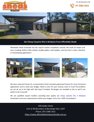 Get Cheap Carports Kits in Brisbane From Affordable Sheds