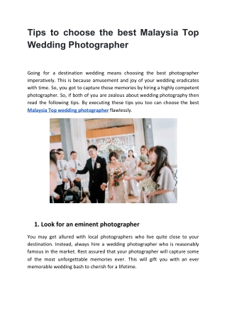 Tips to choose the best Malaysia Top Wedding Photographer