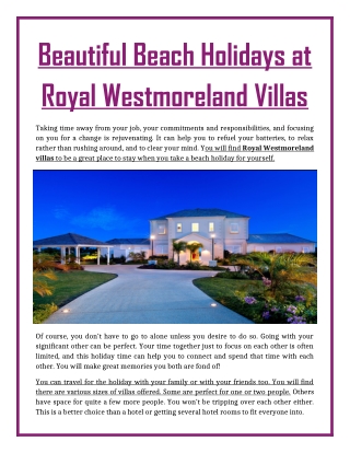 Beautiful Beach Holidays at Royal Westmoreland Villas