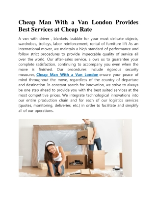 Cheap Man With a Van London Provides Best Services at Cheap Rate