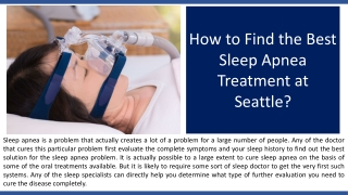 How to Find the Best Sleep Apnea Treatment at Seattle?