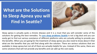What are the Solutions to Sleep Apnea you will Find in Seattle?