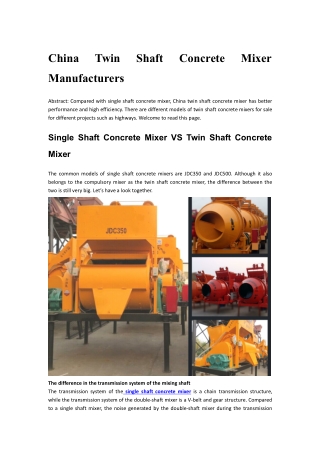 China Twin Shaft Concrete Mixer Manufacturers