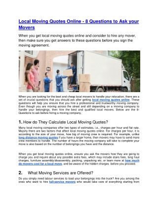 Local Moving Quotes Online - 8 Questions to Ask your Movers