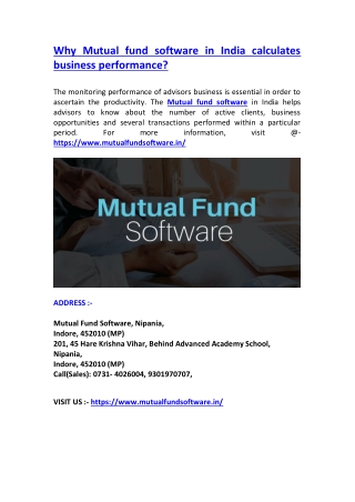 Why Mutual fund software in India calculates business performance?