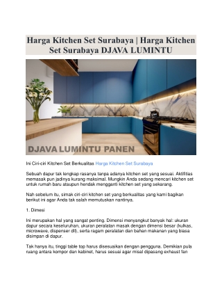 Harga Kitchen Set Surabaya | Harga Kitchen Set Surabaya DJAVA LUMINTU PANEN