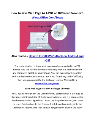 How to Save Web Page As A PDF on Different Browser?- Www.Office.Com/Setup