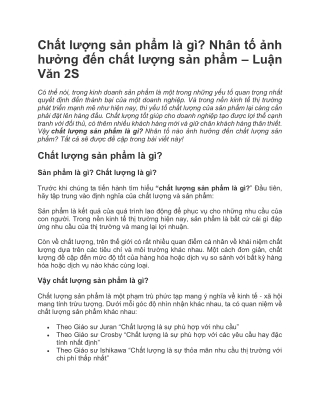 Chất lượng sản phẩm là gì? Nhân tố ảnh hưởng đến chất lượng sản phẩm - Luận Văn 2S