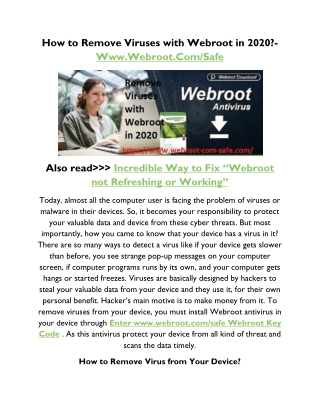 How to Remove Viruses with Webroot in 2020?- Www.Webroot.Com/Safe