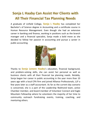 Sonja L Haaby Can Assist Her Clients with All Their Financial Tax Planning Needs