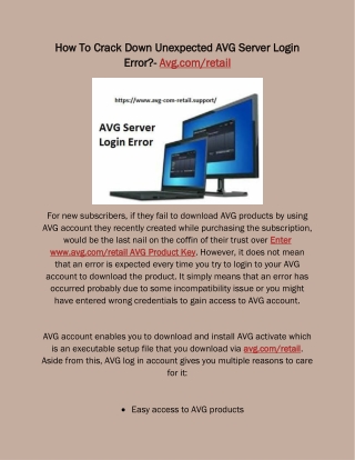 How To Crack Down Unexpected AVG Server Login Error?- Avg.com/retail