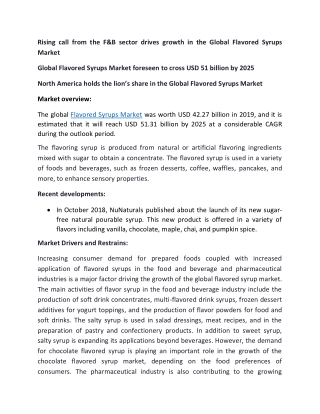 Global Flavored Syrups Market foreseen to cross USD 51 billion by 2025