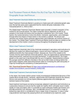Seed Treatment Chemicals Market Size By Crop Type, By Product Type, By Geographic Scope And Forecast