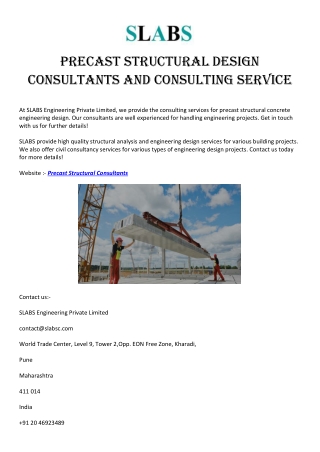 Precast structural Design consultants anD consulting service