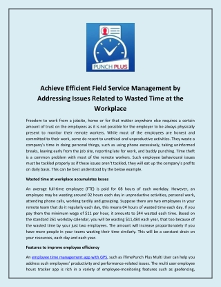 Achieve Efficient Field Service Management by Addressing Issues Related to Wasted Time at the Workplace