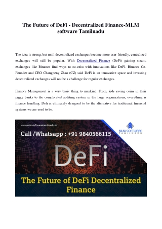 The Future of DeFi - Decentralized Finance-MLM software Tamilnadu