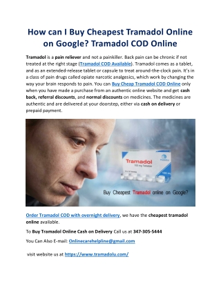 How can I Buy Cheapest Tramadol Online on Google? Tramadol COD Online