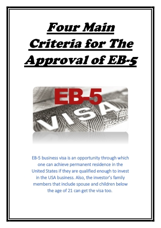 Four Main Criteria for The Approval of EB-5