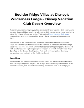 Boulder Ridge Villas at Disney’s Wilderness Lodge – Disney Vacation Club Resort Overview