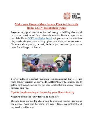Make your Home a More Secure Place to Live with Home CCTV Installation Dubai