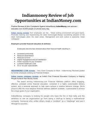 Indianmoney Review of Job Opportunities at IndianMoney.com