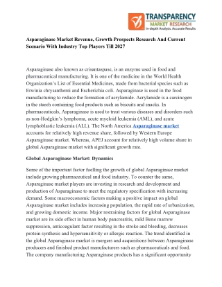 Asparaginase Market News Research Report till 2027