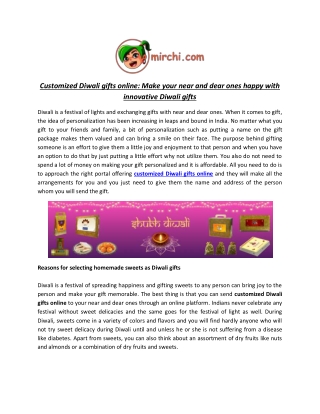 Customized Diwali gifts online: Make your near and dear ones happy with innovative Diwali gifts