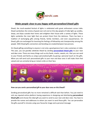 Make people close to you happy with Personalized Diwali Gifts