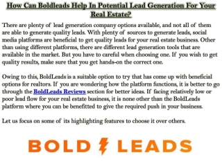 How Can Boldleads Help In Potential Lead Generation For Your Real Estate?