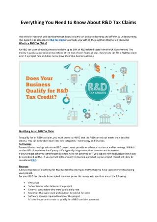 Everything You Need to Know About R&D Tax Claims