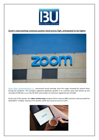 Zoom’s skyrocketing revenues pushes stock prices high, anticipated to be higher